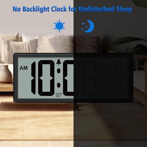 WallarGe 14.5'' Large Digital Wall Clock Battery Operated with Jumbo Numbers, Temperature and Date - Easy to Read and Set, Auto DST 7