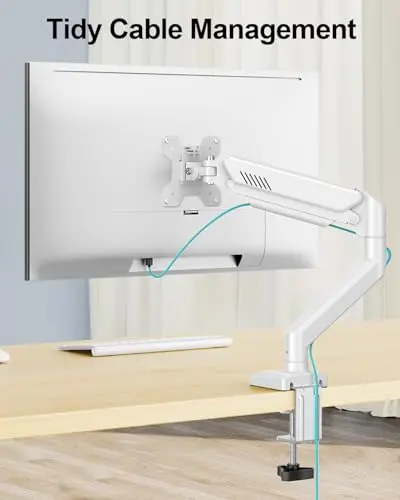 Single Monitor Arm Desk Mount Fits 13 to 32 inch Computer Screens, Holds 4.4 to 22lbs Display VESA Mount, Adjustable Monitor Stand with Clamp/Grommet Mounting Base, 75/100mm Bracket, White, Freelift 5