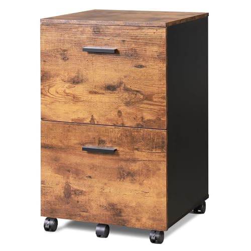 DEVAISE 2 Drawer File Cabinet, Mobile Filing Cabinet fits A4/Letter Size for Home Office, Wood Printer Stand, Rustic Brown