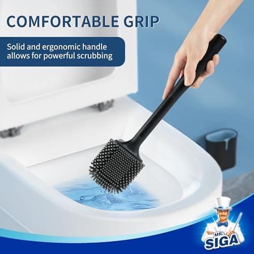 MR.SIGA Toilet Brush and Holder, Wall Mounted Toilet Brush for Bathroom Cleaning, Compact Toilet Brush with Holder Set, Black, 1 Pack 7