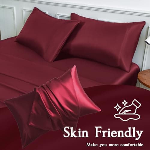 LIFCOM Satin Pillowcase for Hair and Skin,Queen Burgundy 20x30 Inches Set of 2，Similar to Silk,Silky Feel Satin Pillow Covers 2 Pack with Envelope Closure(20"×30", Burgundy) 5