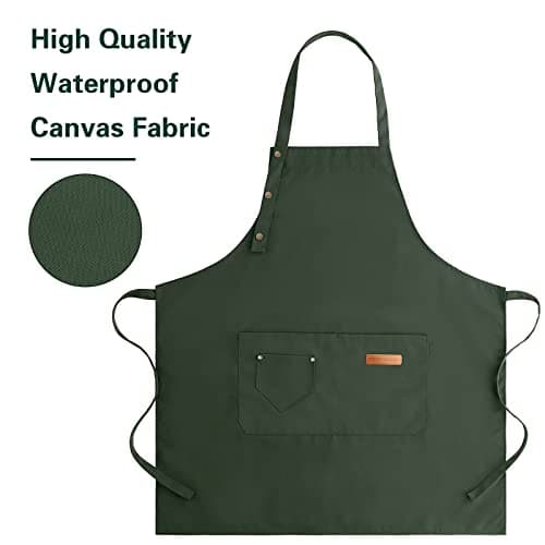 LOYGLIF Apron for Men Women with Adjustable Straps and Large Pockets, Canvas Cotton Cooking Kitchen Chef Bib Aprons Waterproof Green 7