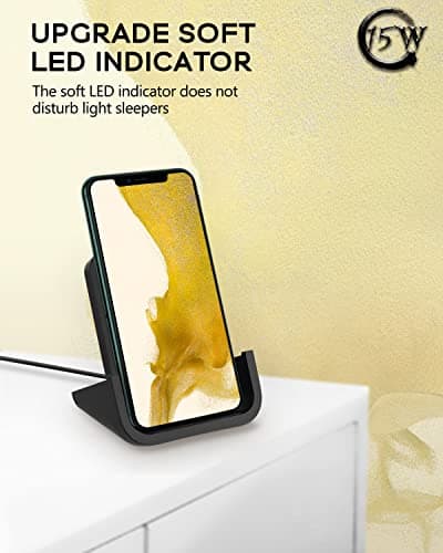 YW YUWISS 15W Fast Wireless Charger Wireless Phone Charger Stand Compatible with Apple iPhone 14 13 12/12 Pro Max/ 11Pro/11Pro Max, Compatible with Samsung Galaxy S22 S21 S20 (Black) 7