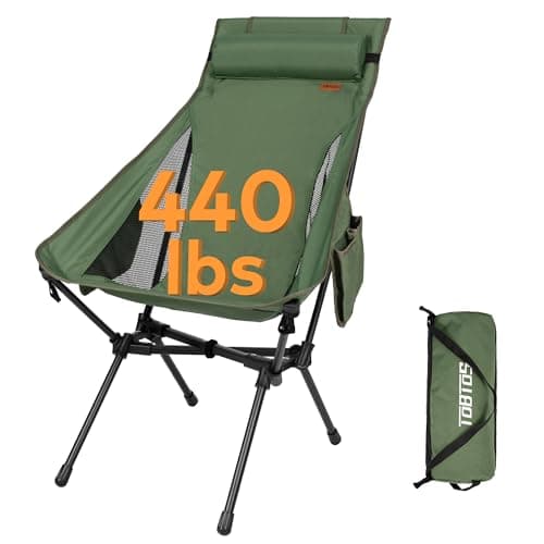 TOBTOS Portable High Back Camping Chair, Support 440 lbs, Ultralight Folding Chair with Head Support, Compact Backpacking Chair for Outdoor Camp Backpacking Fishing (Green)