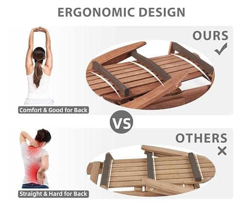 SoliWood Outdoor Wooden Folding Adirondack Chair Set of 2 with Pre-Assembled BackRest, Wood Patio Chair for Garden Backyard Porch Pool Deck Firepit 5