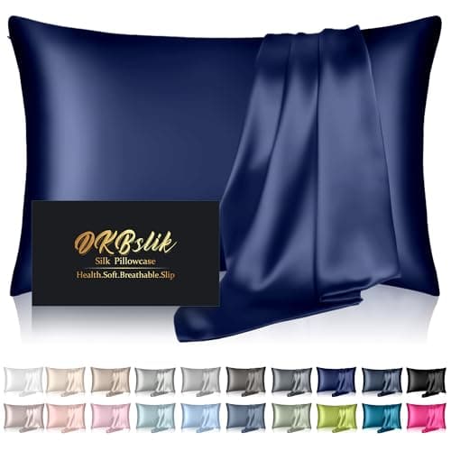 Silk Pillowcase for Hair and Skin, Mulberry Silk Pillow Cases Standard Size, Anti Acne Cooling Sleep Both Sides Natural Silk Satin Pillow Covers with Hidden Zipper, Gifts for Women Men, Navy Blue