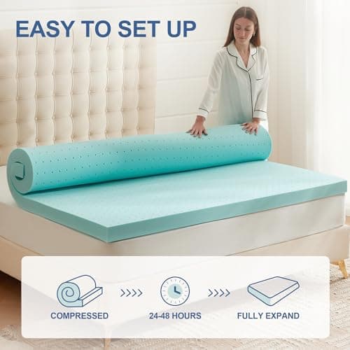 Eiayeebil 2 Inch Memory Foam Mattress Topper Twin, Mattress Pad Gel Infused Foam Bed Topper, Ventilated Soft Blue,Twin Size 6
