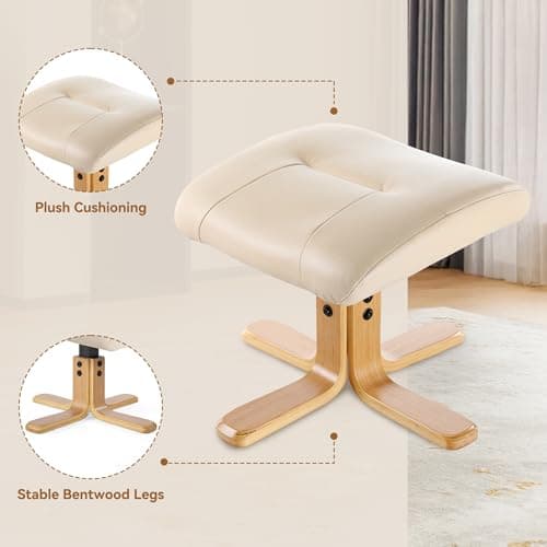 Swivel Recliner Chair with Ottoman, Recliners on Clearance, Stylish Faux Leather Recliner Chairs for Adults, 360° Swivel Reclining Chair for Living Room, Study, RV Recliners, Cream 6