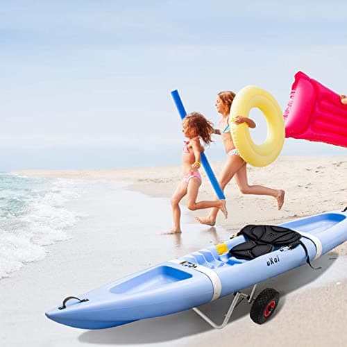 AUKIVON Foldable Kayak Cart Aluminum Kayak Dolly Lightweight Kayak Wheels with 165LB Capacity for Kayak Carrier & Paddleboard Kayak Trolley with Smooth Movement Over Sand Rough Roads(1 Pack, Black) 5