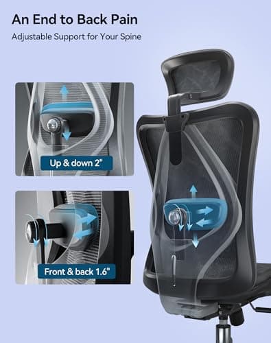 SIHOO M57 Ergonomic Mesh Office Chair, High Back Home Desk Chair with 3D Armrests, Lumbar Support and Adjustable Headrest, Comfortable Computer Chair, Big & Tall Office Chair Hold 330 LBS-Black 8