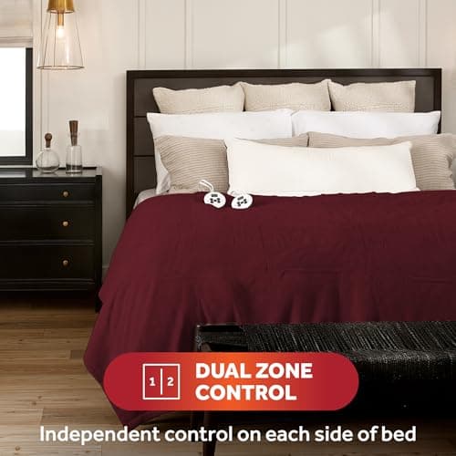 Sunbeam Electric Royal Luxe Microplush Heated Blanket 12 Heat Settings, 12-Hour Selectable Auto Shut-Off, Fast Heating, Warm and Cozy, Dark Cherry Color, Queen, 90" x 84" 5