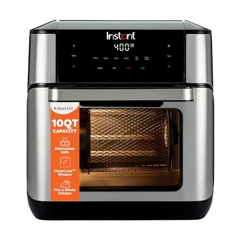 Instant Pot 10QT Air Fryer, 7-in-1 Functions with EvenCrisp Technology that Crisps, Broils, Bakes, Roasts, Dehydrates, Reheats & Rotisseries, Includes over 100 In-App Recipes, Stainless Steel