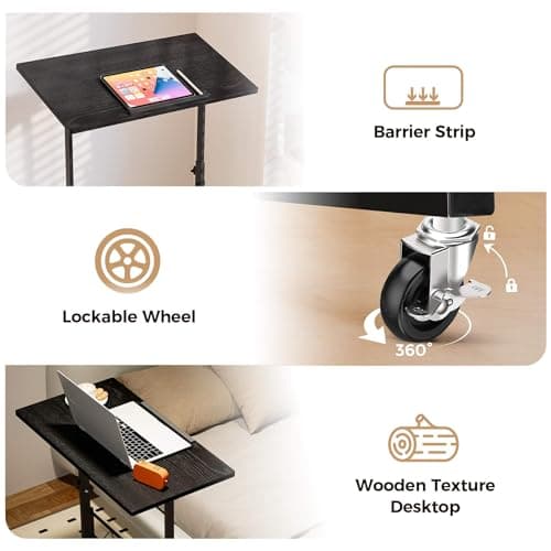 COMHOMA Small Standing Desk Adjustable Height & Tiltable Tabletop, Mobile Stand Up Desk for Laptop, Portable Computer Table for Home Office Work and Walking Pad Treadmill, Height 30.7"-46.4", Black 7