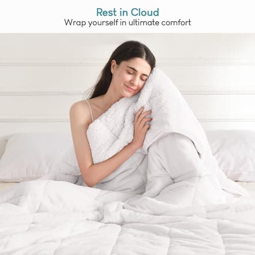 Cottonblue Weighted Blanket 15 lbs 60x80 inches, Queen Size Flannel and Shaggy Sherpa Warm Heavy Blanket, Great for Calming and Relax, Fluffy Soft Bedding Blanket, Snow White 6