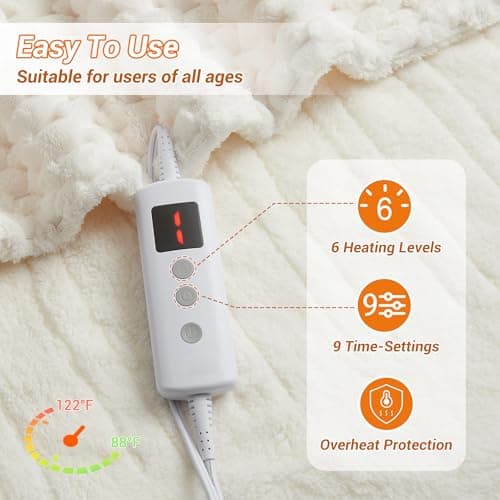 GarveeHome Heated Blanket Electric Blanket Throw Size 50 in x60 in, 6 Heating Levels & 9 Hours Auto Shut Off, Cozy Soft Fleece Fast Heating Blankets Gift, Machine Washable, Beige 2