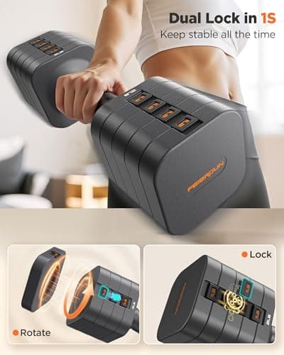 FEIERDUN 5-in-1 Adjustable Dumbbell Set of 2, 20LBS/10LBS Hand Weights for Women, 1s-Adjust Dual-Stable Dumbbell Set for Women Home Gym & Outdoor 7