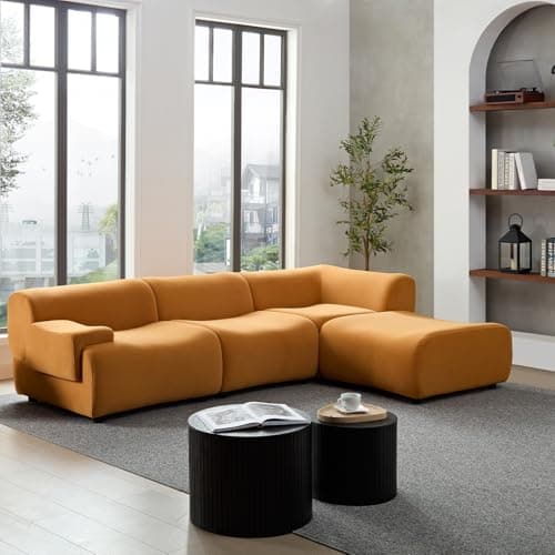 YOPENG 105.9" Modular Sectional Sofa Modern Couch, Oversized Luxury Sofas, Curved Sofas with Chaise, Minimalist 3 Seater L Shaped Comfy Velvet Lounge Couches for Living Room, Bedroom,Office,Orange