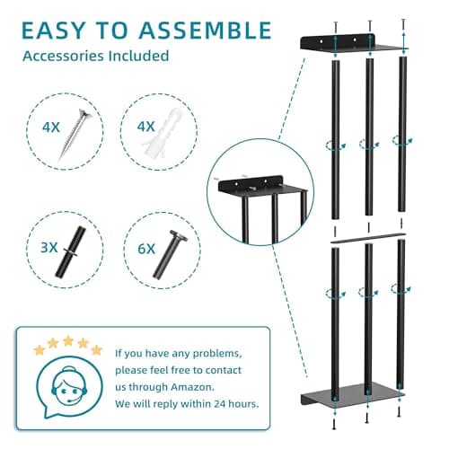 Susswiff Towel Racks for Bathroom 31 Inch - Wall Mounted, Solid 2 Metal Shelves and 3 Vertical Bars, Can Holds 6 Large Rolled Bath Towels - for Modern Decor Bathroom Towel Storage (Matte Black) 5