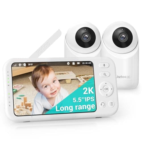 Jartoo 2K Video Baby Monitor with 2 Cameras and Audio, 1860ft Long Range Baby Monitor No WiFi, 5.5" Split Display, VOX - AI Cry Detect, ANR, IR Night Vision, 2-Way Audio, 6000mAh