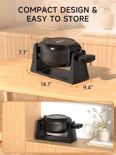 Waffle Maker, 1400W Double Belgian Waffle Iron 180° Flip, 8 Slices, Rotating & Nonstick Plates, Removable Drip Tray for Easy Cleaning, Cool Touch Handles, Space Saving Storage, Black 8