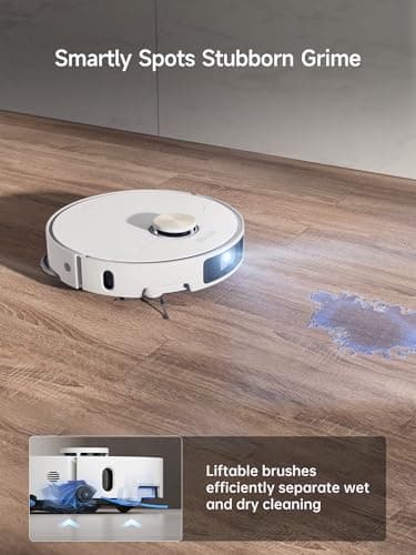 DREAME X40 Ultra Robotic Vacuum with Removable & Liftable Mop, 12,000Pa Suction, Side Brush Extensive Cleaning, 158°F Mop & Washboard Self Cleaning, Auto-Empty, Auto Refill, liftable Brushes White 8