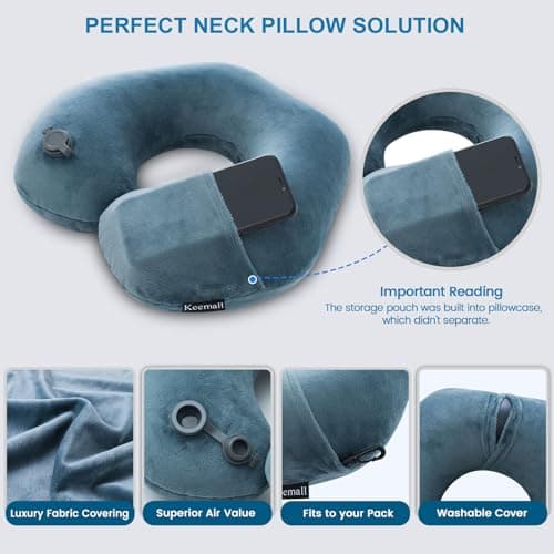 Keemall Inflatable Travel Neck Pillow for Airplane Train Car Washable Pillowcase U Shaped Office Napping Pillow 6