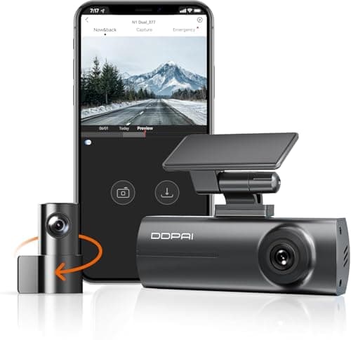 DDPAI 2K Dash Cam 1296P+1080P Front and Rear, Dual Car Camera with WiFi, Control App, Super Capacitor, Night Vision, 24H Parking Mode, G-Sensor, Loop Recording, G-Sensor, N1 Dual