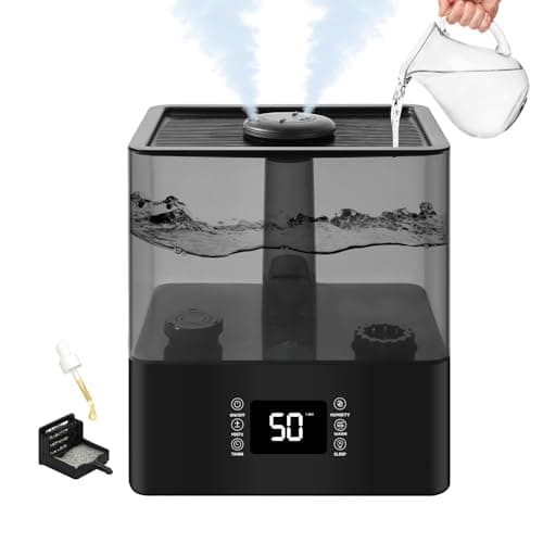 6L Humidifiers for Bedroom Large Room, Cool and Warm Mist Humidifiers for Nursery & Plants, Mist Top Fill Desk Humidifiers Essential Oil Diffuser with Adjustable Mist,360°Nozzle,Auto Shut-Off-Black