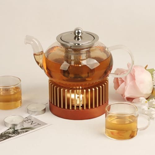 KAYCROWN Teapot Warmer, Aluminum Alloy & Wood Tea Warmer with Tealight Holder, Rose Gold Teapot Heater for Heating Coffee, Milk, Food Indoors and Outdoors, Suitable for All Teapots 8