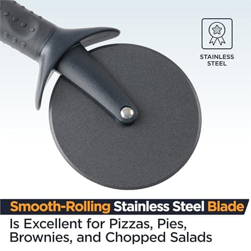 Deiss Lux Heavy Duty Pizza Cutter With Wheel Slicer- Stainless Steel Sharp Smooth Pizza Cutter Wheel With Easy Grip Non-Slip Handle, Dishwasher Safe (BLACK) 6