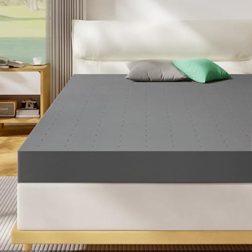 VISCOFLEX Queen Mattress Topper-Extra Firm 4 Inch High Density Foam Bed Topper with Ventilated Design for Extra Weight, Back Pain Relief-Charcoal Infusion,CertiPUR-US
