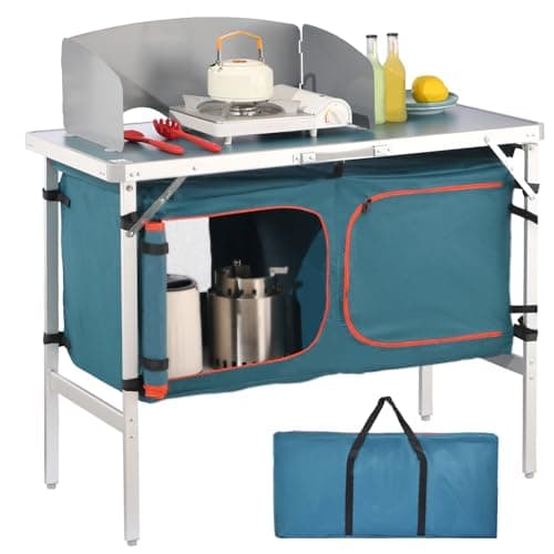 XMT Camping Kitchen Table, Outdoor Portable Fold up Lightweight, with Draught Board, Aluminum Composite, with Storage Bag, Suitable for Backcountry Camping Trips Party BBQ RV