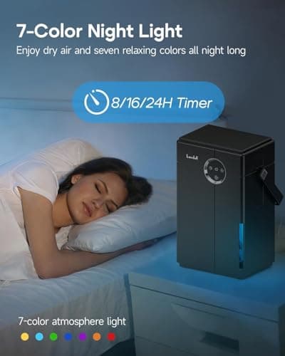 Lacidoll Small Dehumidifier with Drain Hose, Portable Dehumidifier for Bathroom, 118oz Dehumidifiers for Home 800 sq ft with 7 Colorful Light, Quiet Dehumidifiers for Bedroom RV Closet Basement 7