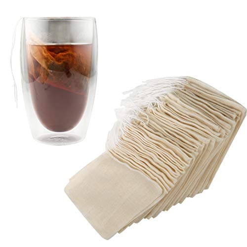 Tea Filter Bags, 50 Pack Housim Reusable Cotton Tea Bags Empty Unbleached Strainer Filter Bags ECO Friendly Tea/Herb Brew Bags Loose Leaf Tea Infuser for Home Office Travel (3.1 x 3.9Inch) 5