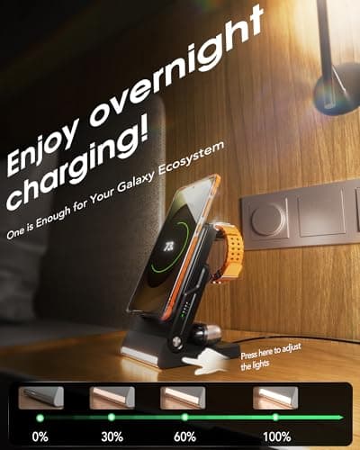 Foldable Charging Station for Samsung,5 in 1 Magnetic Wireless Charger 10000mAh Detachable Portable Power Bank Nightstand for Galaxy S26 Ultra/S26+/S26/S25/Z Fold/Flip 7/S25/S24/S23,Galaxy Watch8,Buds 6