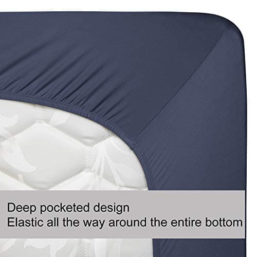 King Size Fitted Sheet Only - 4-Way Stretch Knit, Snug Fit, Wrinkle Free & Stay in Place, No More Slipping Off for Mattress, Soft & Comfortable - Navy Blue, King 5