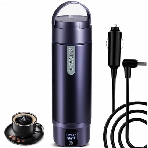 Vacuum Insulated Car Electric Kettle,Miicasa Stainless Steel Tumbler Car Water Heater,12V/24V Water Boiler with 6 Temperature and Auto Shut-Off Boil Dry,16oz