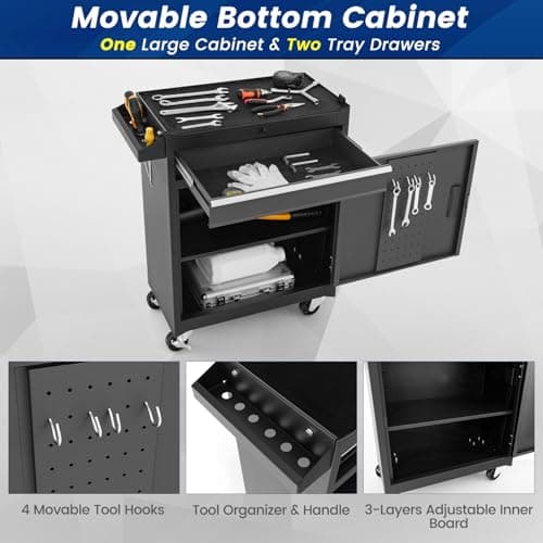 Goplus Rolling Tool Chest, 5-Drawer Tool Box Organizer w/Lockable Wheels & Sliding Drawers & Detachable Top & Adjustable Shelf, Tool Storage Cabinet for Garage Workshop(Gray) 6