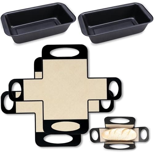 9 x 5 Loaf Pan Set with Silicone Bread Sling – 2 Bread Pans + 2 Nonstick Loaf Liners for Homemade Baking, Sourdough, Banana Bread, Sandwich Loaves – Rectangular Baking Tray for Kitchen Home Baker