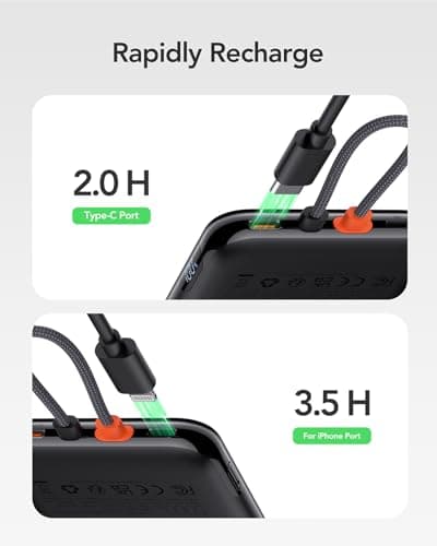 charmast Slim Portable Charger, 5000mAh Fast Charging Power Bank Built in for iPhone Cable, Digital Display Battery Pack Compatible with iPhone 14/14 Pro Max/13/13 Pro Max/12/11/XR/X (No-Wireless) 7