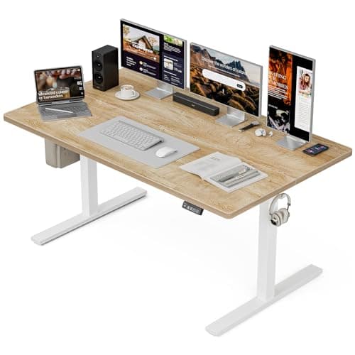 Grandder 55x32 Large Electric Standing Desk, Height Adjustable Computer Desk with 2 Memory Presets, 31.5" Deep Desktop Sit Stand Desk Home Office Desk Workstation Table with Hooks, Oak