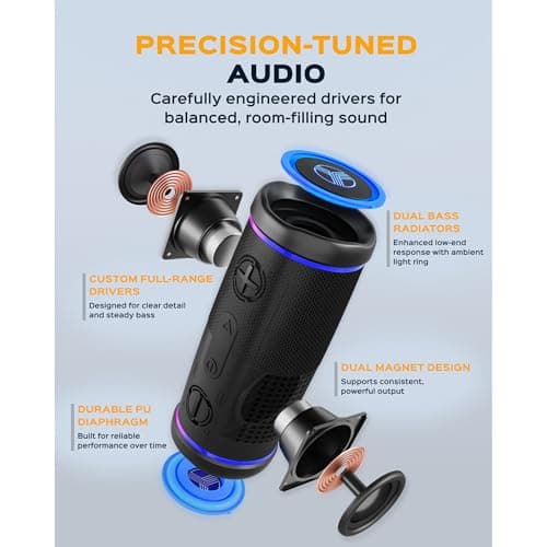 TREBLAB HD77 – Waterproof Bluetooth Speaker, 25W Loud 360° Sound, Deep Bass, IPX7, TWS Pairing, RGB Lights, 20H Battery, Portable Wireless Speaker for Outdoor, Beach, Camping, Party, Travel 6