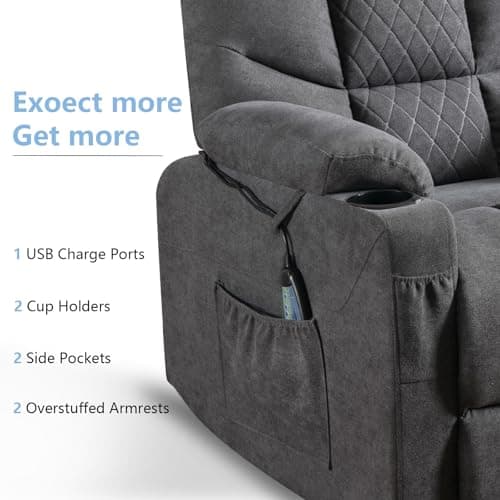 OBBOLLY Power Lift Recliner Chair with Massage & Heat for Elderly, Linen Fabric Lazy Recliner Sofa Chairs with Cup Holders/USB/Side Pockets for Living Room, Dark Grey 7