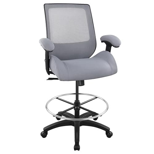 BOLISS Ergonomic Mesh Computer Office Drafting Chair with Super Soft Adjustable Arms Molded Foam Seat Cushion Lumbar Support and Big Foot Ring-Grey