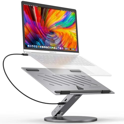 YICOSUN Adjustable Laptop Stand with 6-in-1 USB C Docking Station, 360° Rotation, 4K HDMI, USB3.0, PD100W, Compatible with MacBook Pro Air, Dell XPS, HP 10-16" - Gray