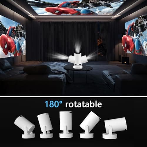 VNEIMQN Mini Projector Android, WiFi Bluetooth 1080P Support Smart Projector with Apps, Auto Keystone, 180° Rotation, Portable Home Outdoor Movie Projector, For Smartphone, Laptop, HDMI Middle 6
