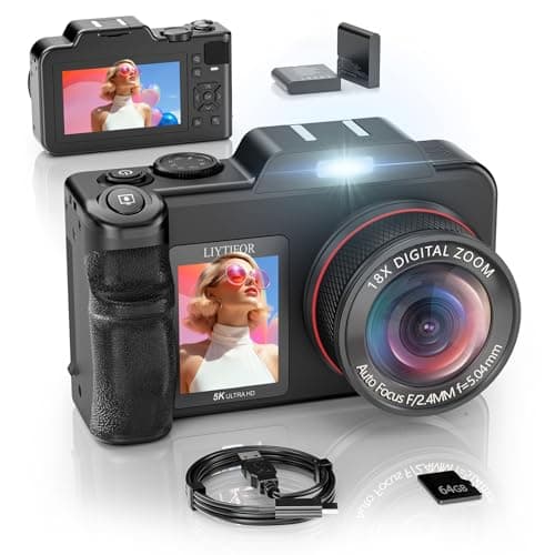 5K-Digital-Cameras for Photography: 2026 Upgrade 80MP 3.5"+2" Dual Screen for Self-Framing 18X Zoom Autofocus Vlogging Camera for YouTube/Content Creators/Beginners/Travel, 64GB Card, 2 Batteries