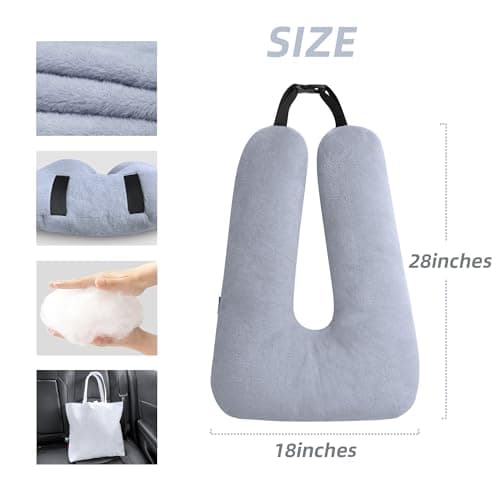 Car Travel Pillow for Adults Kids, Comfortable Sleeping Pillow for Road Trips, Soft Support Cushion for Head and Body in Back Seat, Sleep Aid for Long Car Journeys, Gray 5