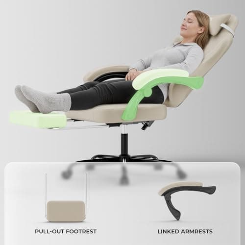 NIONIK Ergonomic Gaming Chair Video Gamer Chairs Gaming Computer Chairs Gamer Chairs for Adults Massage Lumbar Support Swivel Height Adjustable Headrest Backrest Beige 8