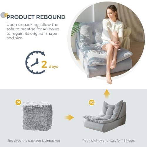 MAXYOYO Folding Sofa Bed, Convertible Chair Bed, Boucle Floor Sofa with Back Support, Portable Fold Out Sofa Couch Comfy Sleeper Bed for Living Room, Grey 5